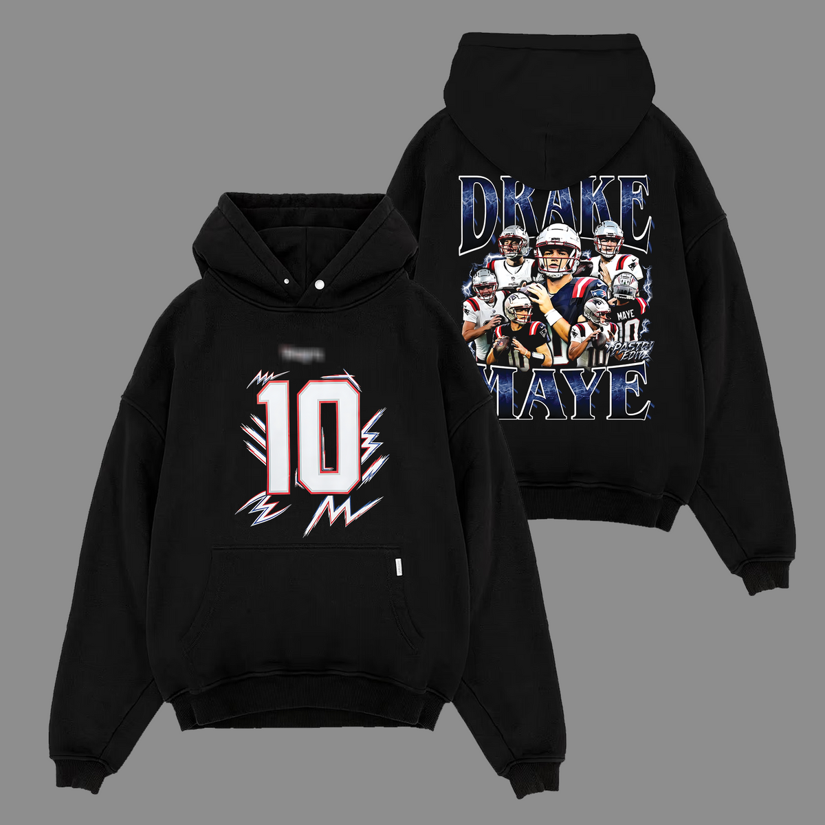 Drake Maye #10 Patriots England Edition Double Printed Oversize Lightweight Cotton Hoodie Sweatshirt Ver 2
