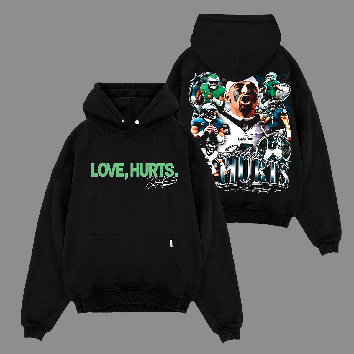 Love Hurts #1 Philadelphia Eagles Edition Double Printed Oversize Lightweight Cotton Hoodie Sweatshirt