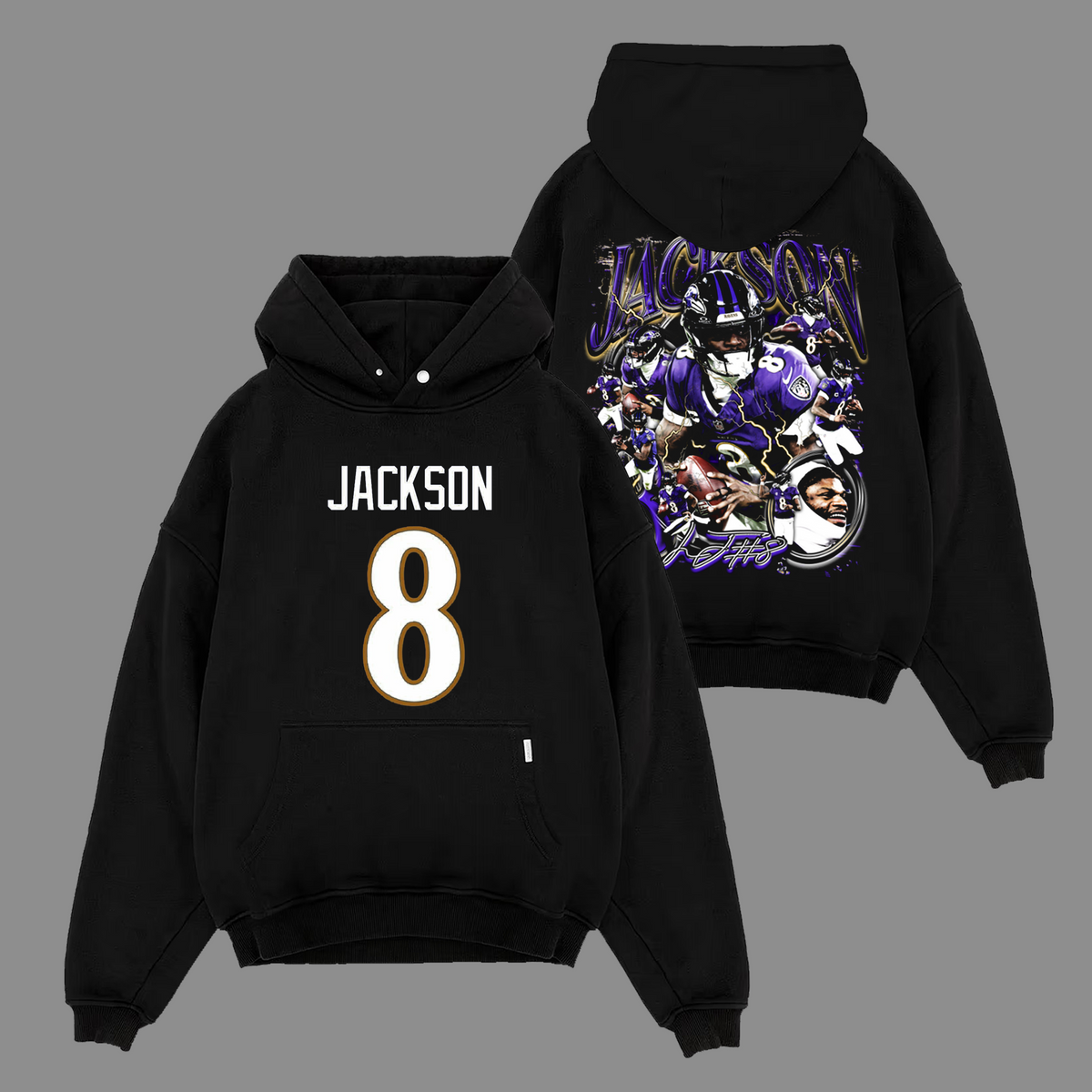 Lamar Jackson #8  Baltimore Ravens Edition Double Printed Oversize Lightweight Cotton Hoodie Sweatshirt