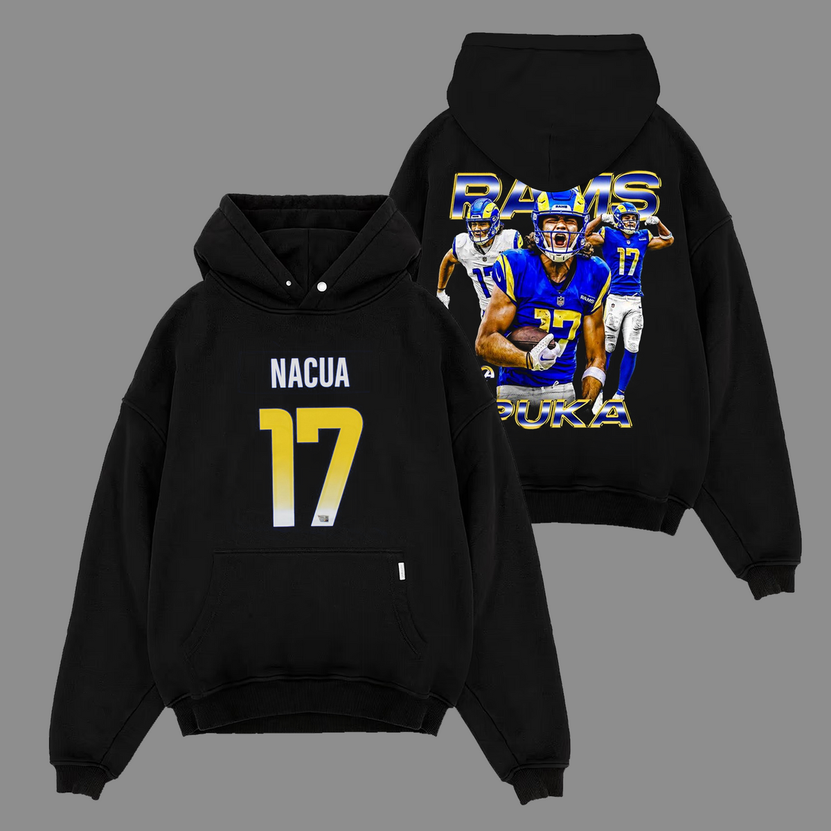 Puka Nacua #17 LA Rams Edition Double Printed Oversize Lightweight Cotton Hoodie Sweatshirt