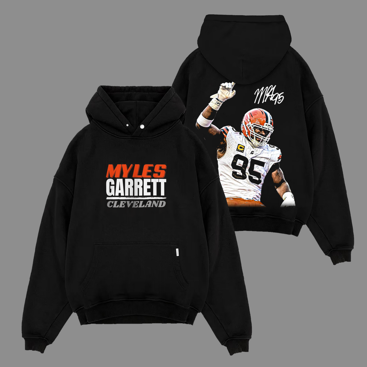 Myles Garrett #95 Cleveland Browns Edition Double Printed Oversize Lightweight Cotton Hoodie Sweatshirt