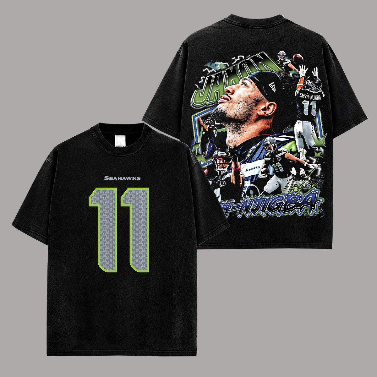 Jaxon Smith-Njigba Seattle Seahawks Edition Double Printed Oversize Lightweight Cotton T-Shirt V2