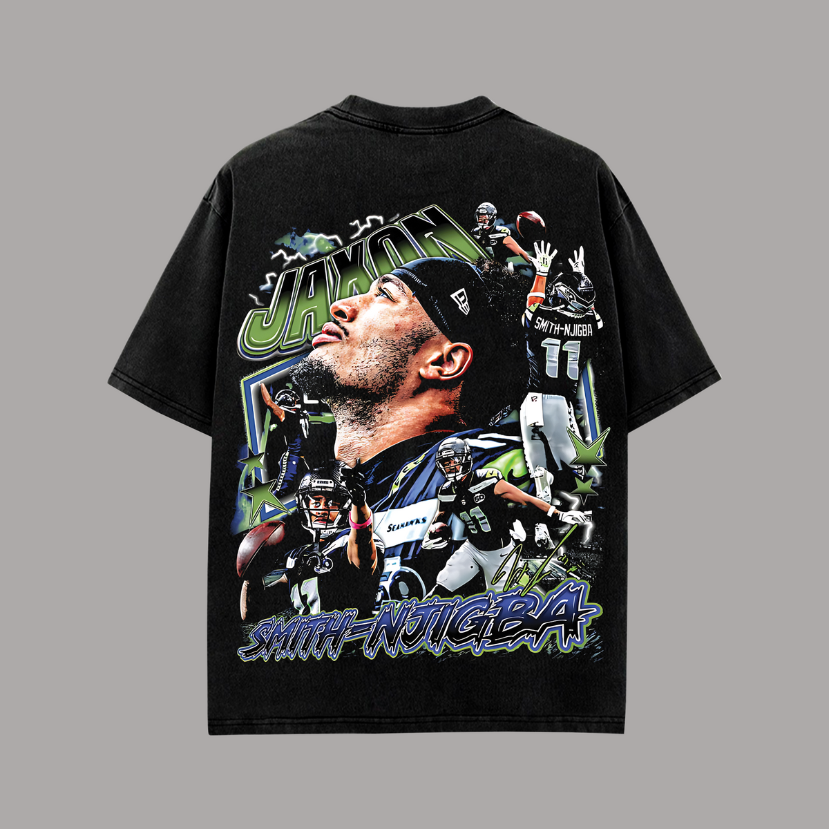 Jaxon Smith-Njigba Seattle Seahawks Edition Double Printed Oversize Lightweight Cotton T-Shirt V2