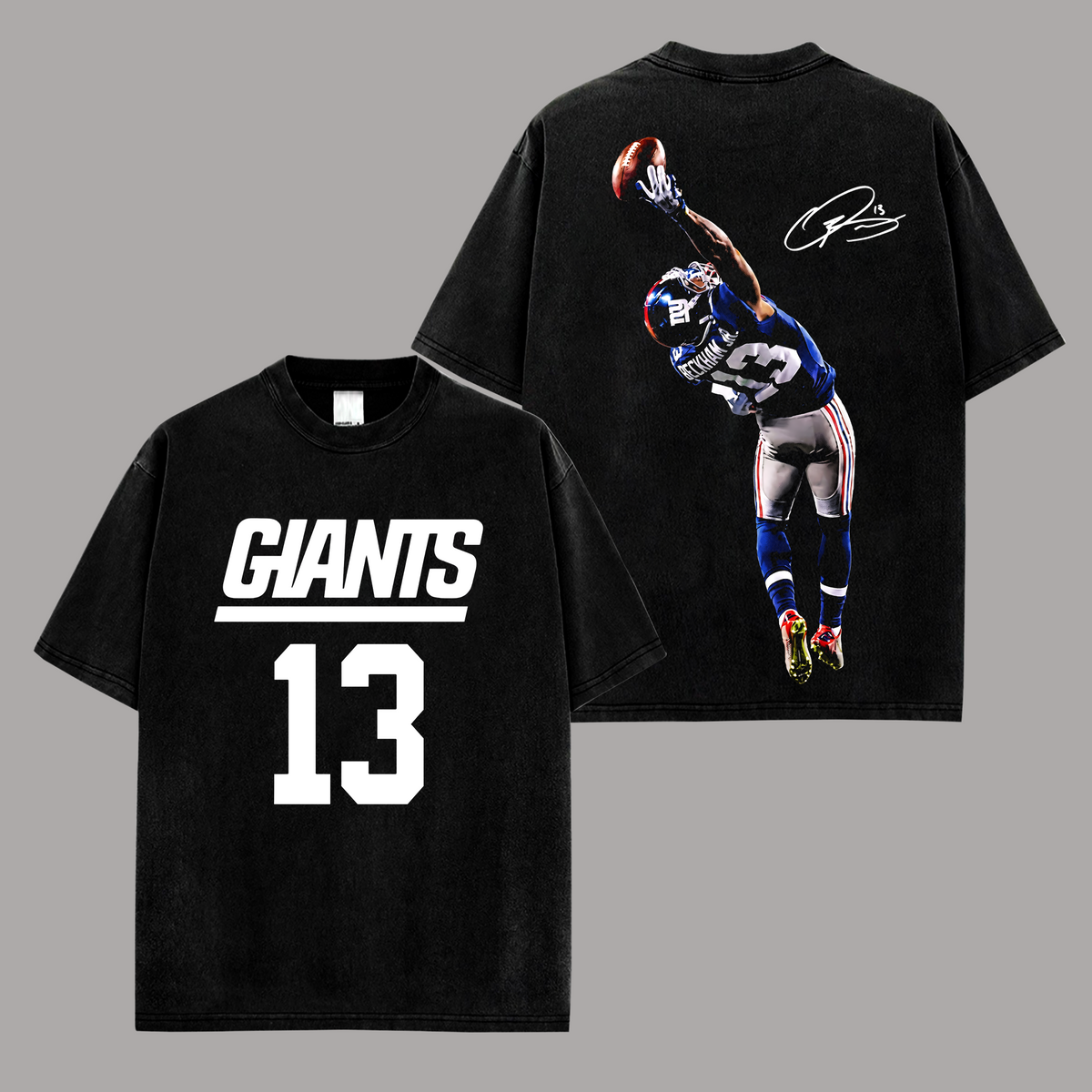 Odell Beckham Jr #13 New York Giants Edition Double Printed Oversize Lightweight Cotton T-Shirt