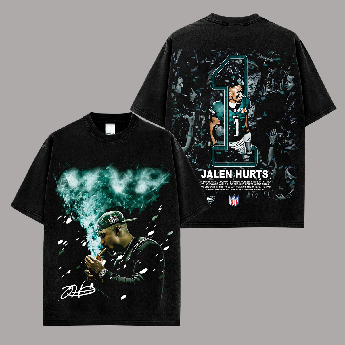 Jalen Hurts #1 Philadelphia Eagles Edition Double Printed Oversize Lightweight Cotton T-Shirt