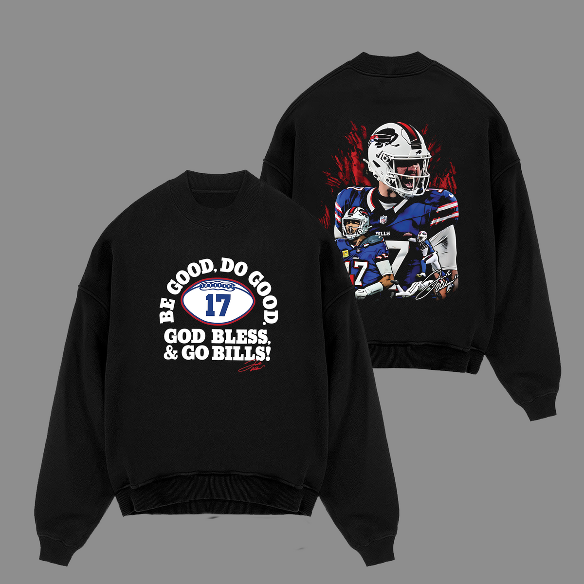 Josh Allen #17 Buffalo Bills Edition Double Printed Oversize Lightweight Cotton Hoodie Sweatshirt