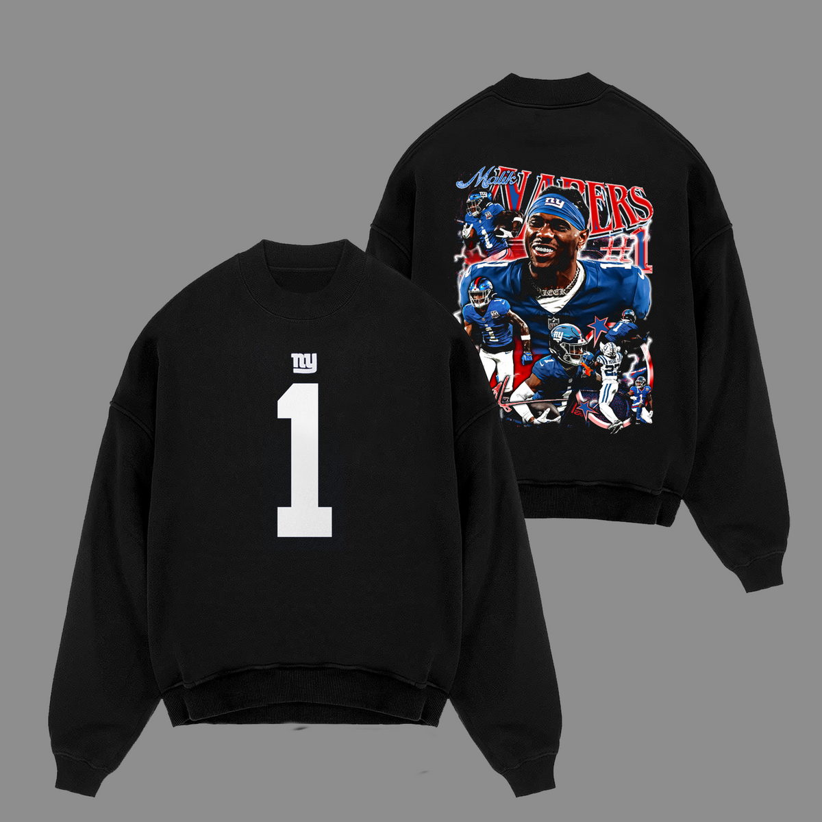 Malik Nabers New York Giants Edition Double Printed Oversize Lightweight Cotton Hoodie Sweatshirt