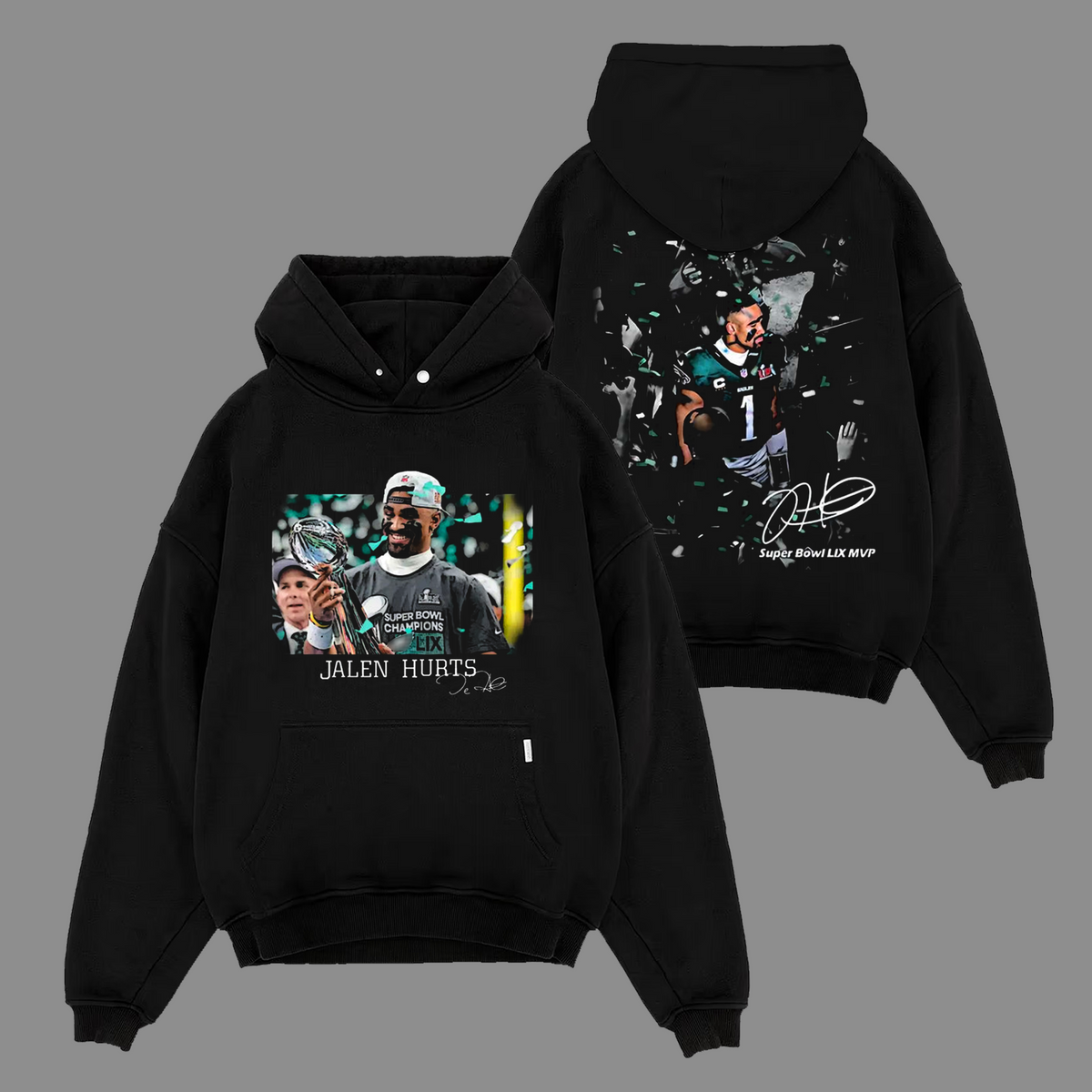 Jalen Hurts #1 Philadelphia Eagles Edition Double Printed Oversize Lightweight Cotton Hoodie Sweatshirt