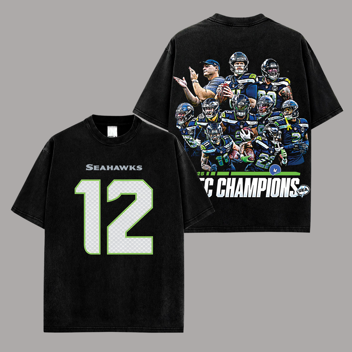 The 12th Man Seattle Seahawks Edition Double Printed Oversize Lightweight Cotton T-Shirt