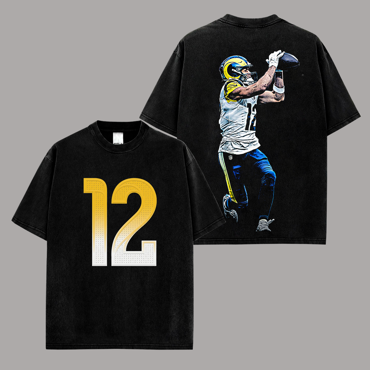 Puka Nacua #12 Los Angeles Rams Edition Double Printed Oversize Lightweight Cotton T-Shirt Version 2