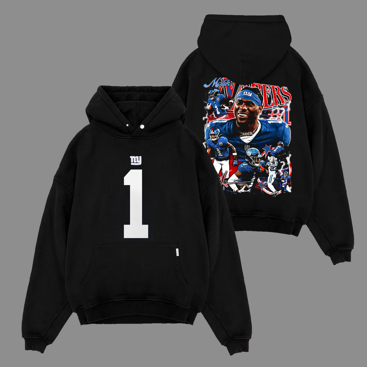 Malik Nabers New York Giants Edition Double Printed Oversize Lightweight Cotton Hoodie Sweatshirt