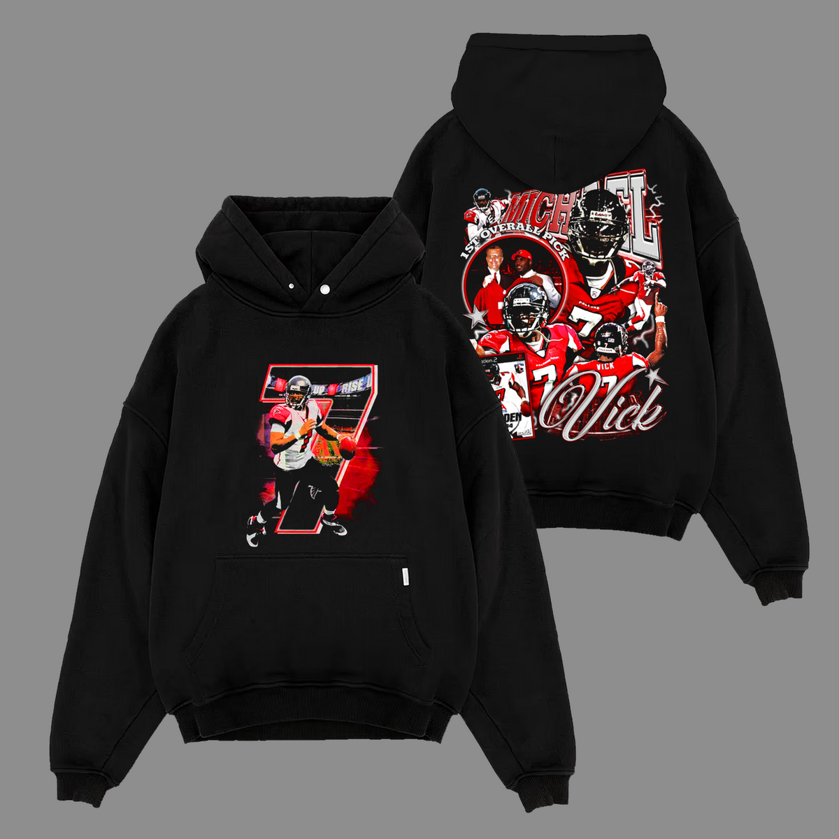Michael Vick #7 Atlanta Falcons Edition Double Printed Oversize Lightweight Cotton Hoodie Sweatshirt
