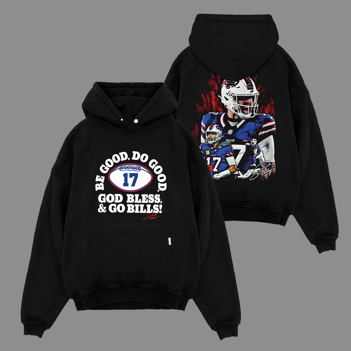 Josh Allen #17 Buffalo Bills Edition Double Printed Oversize Lightweight Cotton Hoodie Sweatshirt