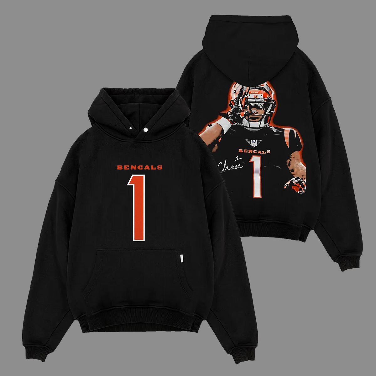 Ja'Marr Chase #1 Cincinnati Bengals Edition Double Printed Oversize Lightweight Cotton Hoodie Sweatshirt