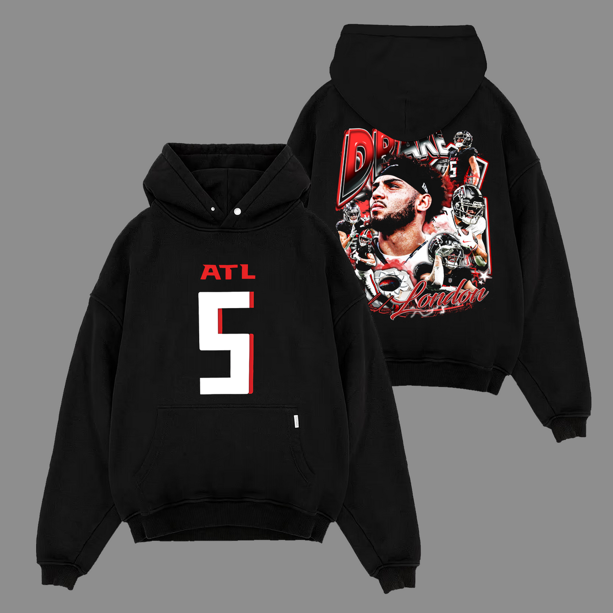 Drake London #5 Atlanta Falcons Edition Double Printed Oversize Lightweight Cotton Hoodie Sweatshirt