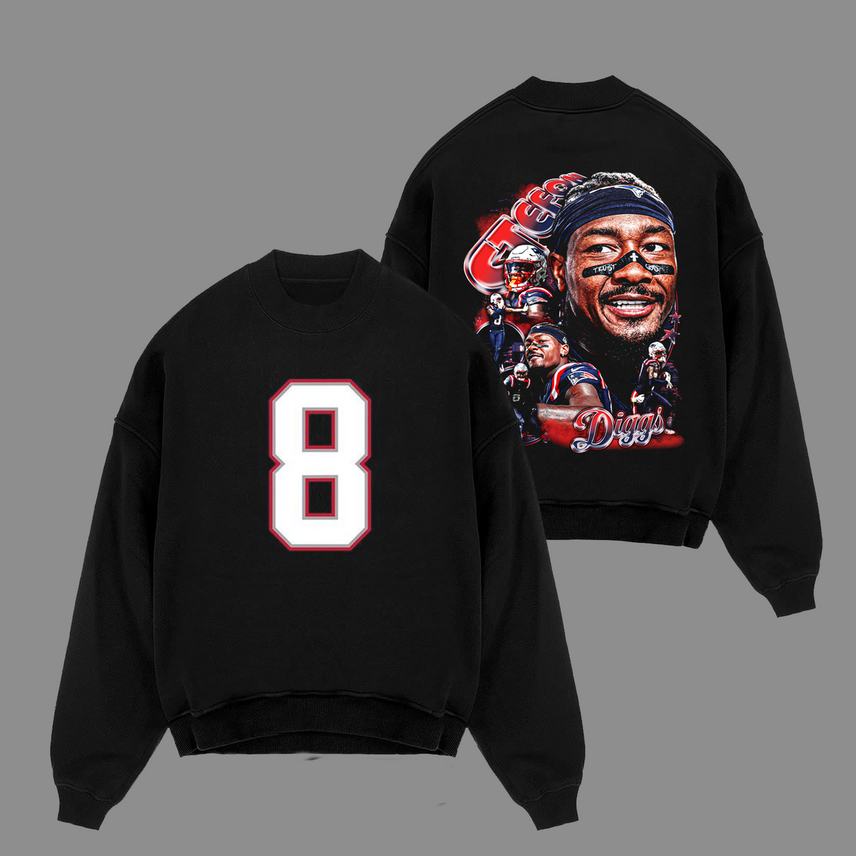 Stefon Diggs #8 Patriots England Edition Double Printed Oversize Lightweight Cotton Hoodie Sweatshirt