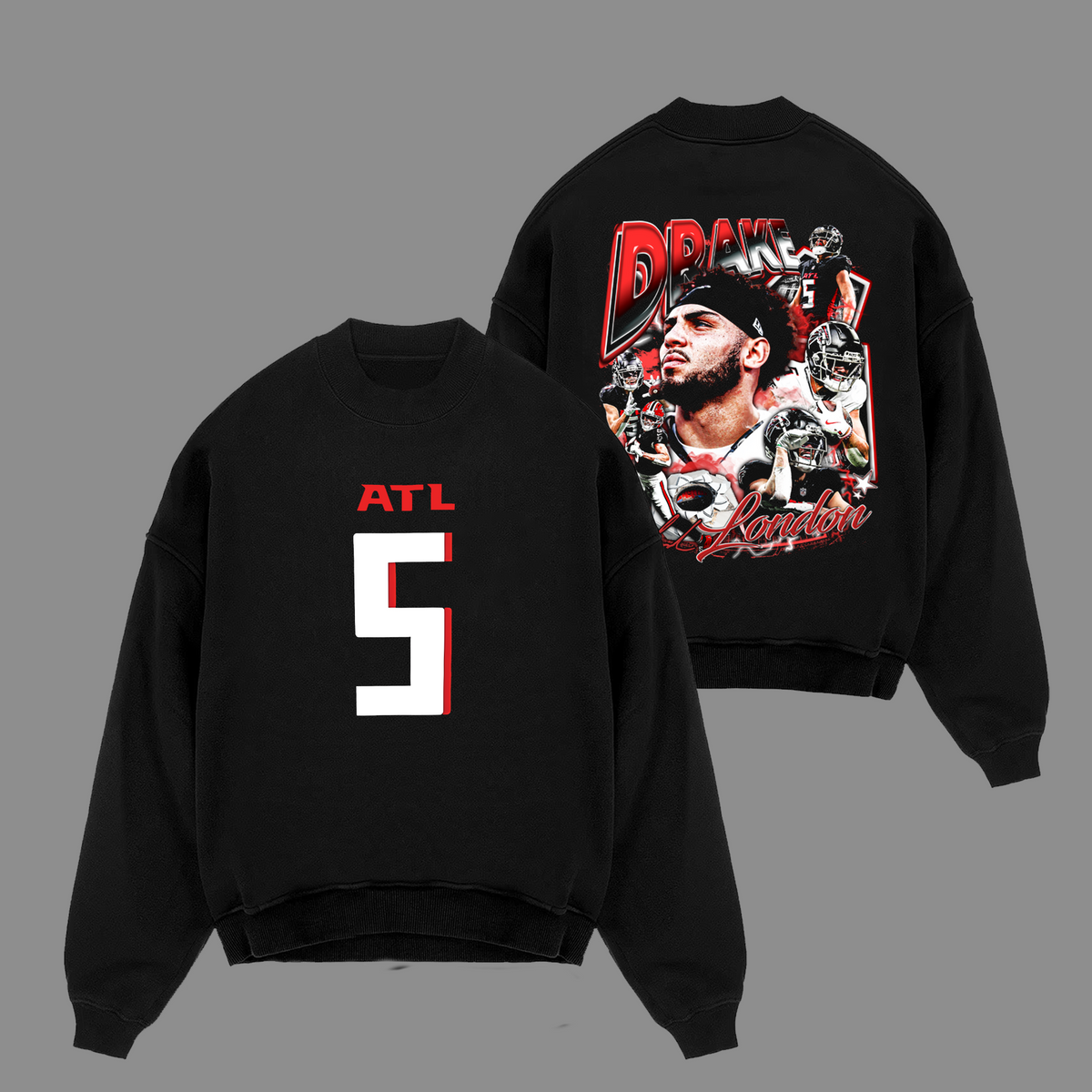 Drake London #5 Atlanta Falcons Edition Double Printed Oversize Lightweight Cotton Hoodie Sweatshirt