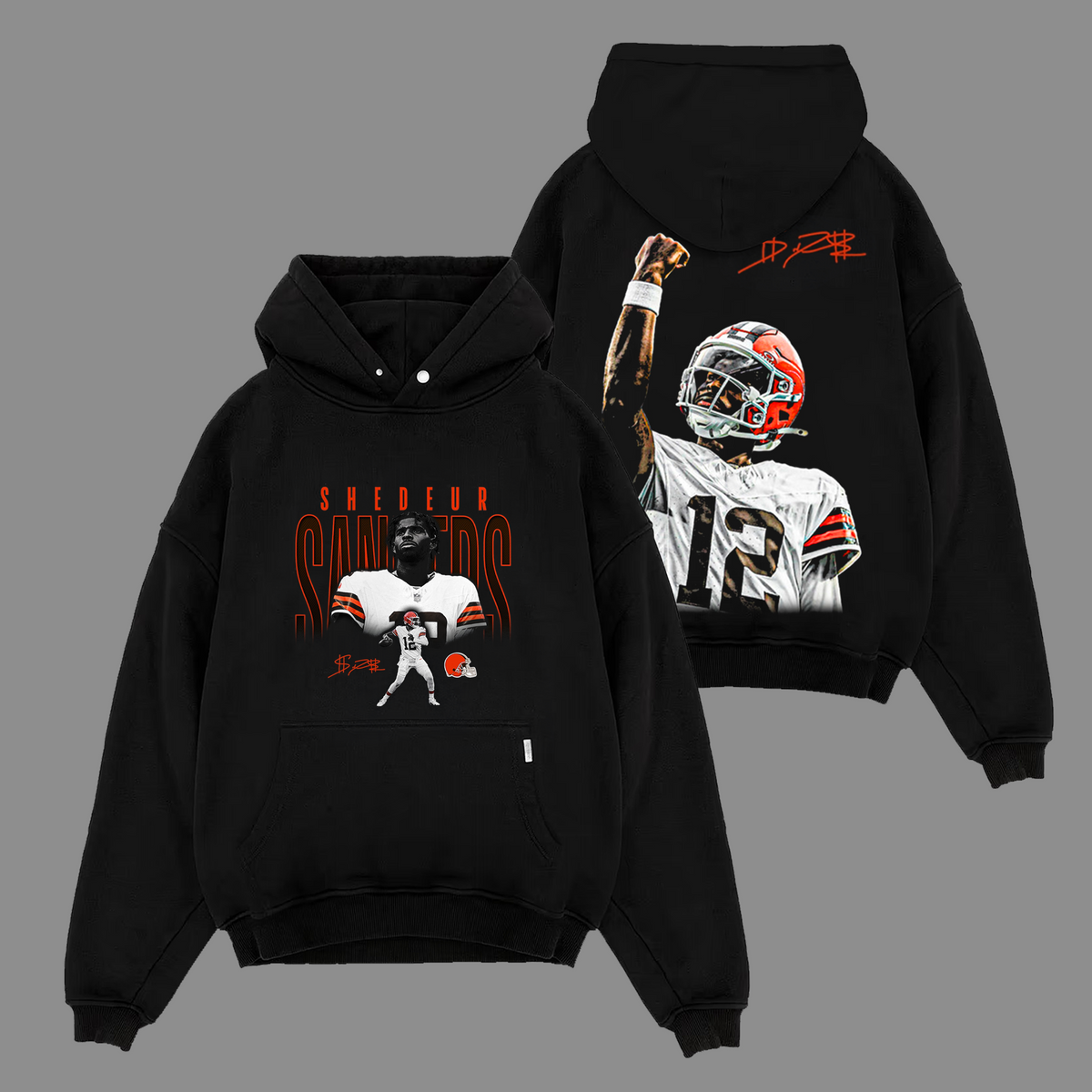 Shedeur Sanders #12 Cleveland Browns Edition Double Printed Oversize Lightweight Cotton Hoodie Sweatshirt
