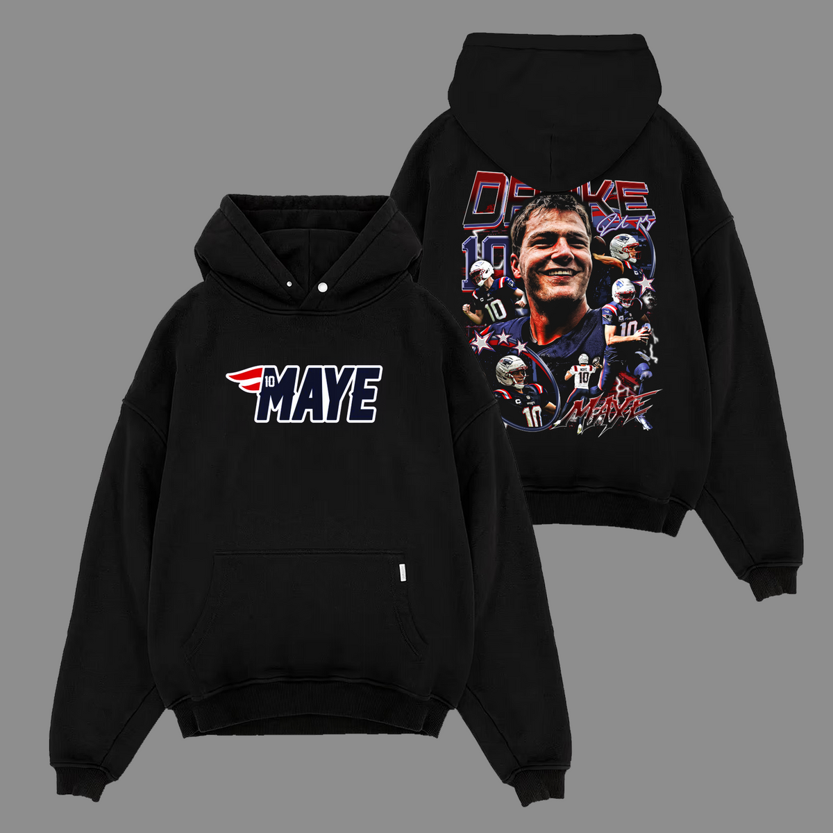 Drake Maye #10 Patriots England Edition Double Printed Oversize Lightweight Cotton Hoodie Sweatshirt