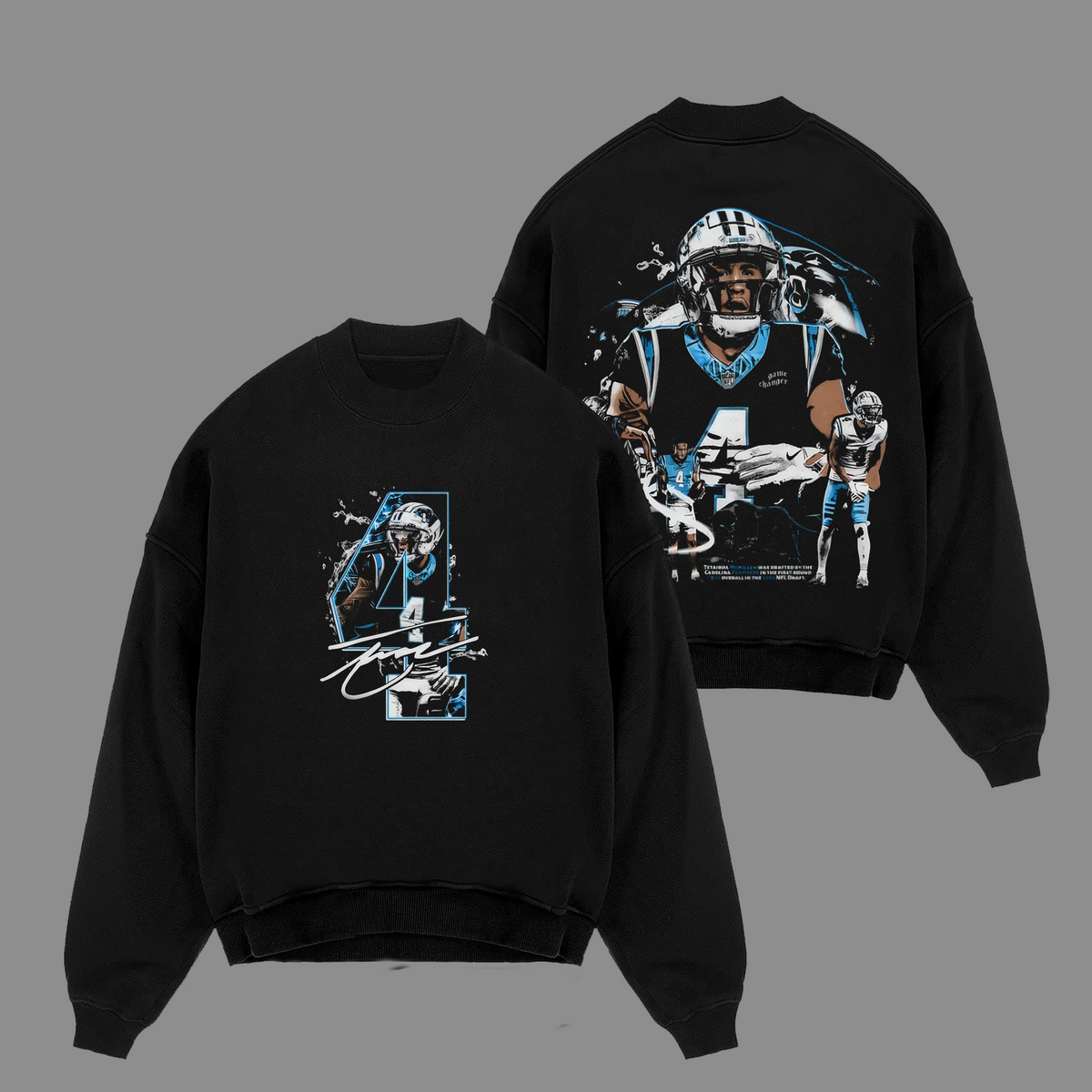 Tetairoa McMillan #4 Carolina Panthers Edition Double Printed Oversize Lightweight Cotton Hoodie Sweatshirt
