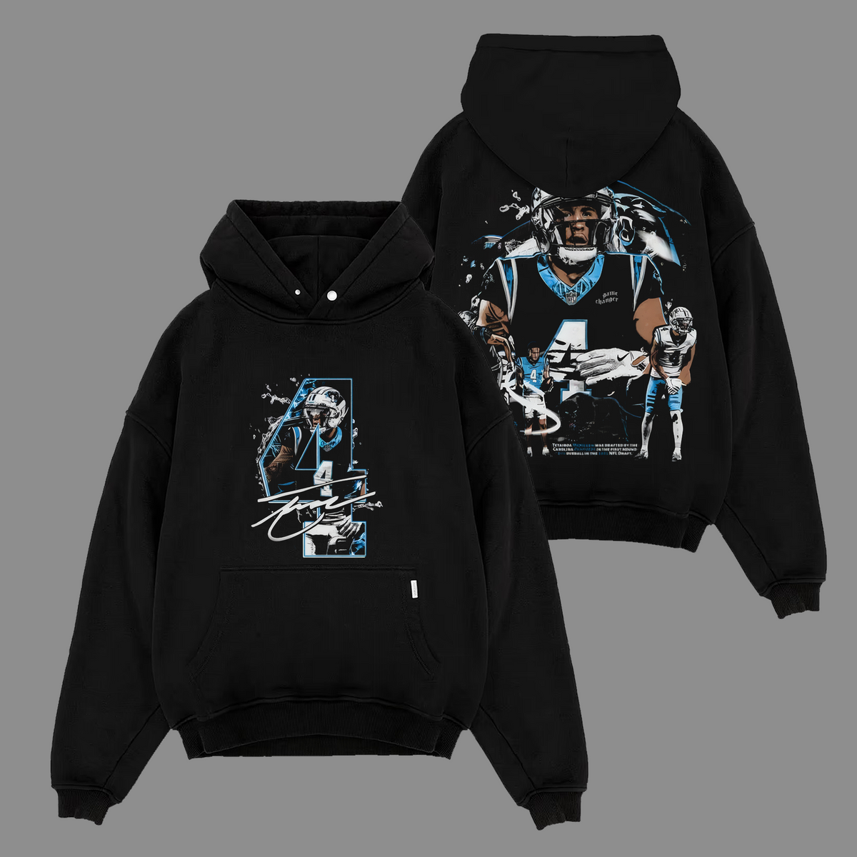 Tetairoa McMillan #4 Carolina Panthers Edition Double Printed Oversize Lightweight Cotton Hoodie Sweatshirt
