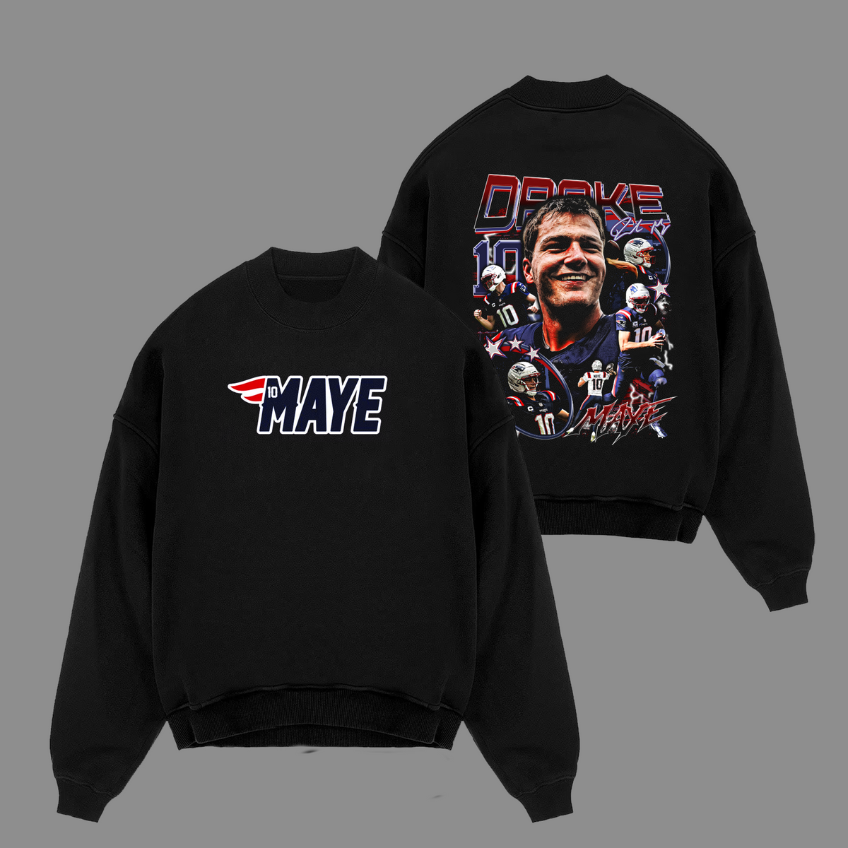 Drake Maye #10 Patriots England Edition Double Printed Oversize Lightweight Cotton Hoodie Sweatshirt